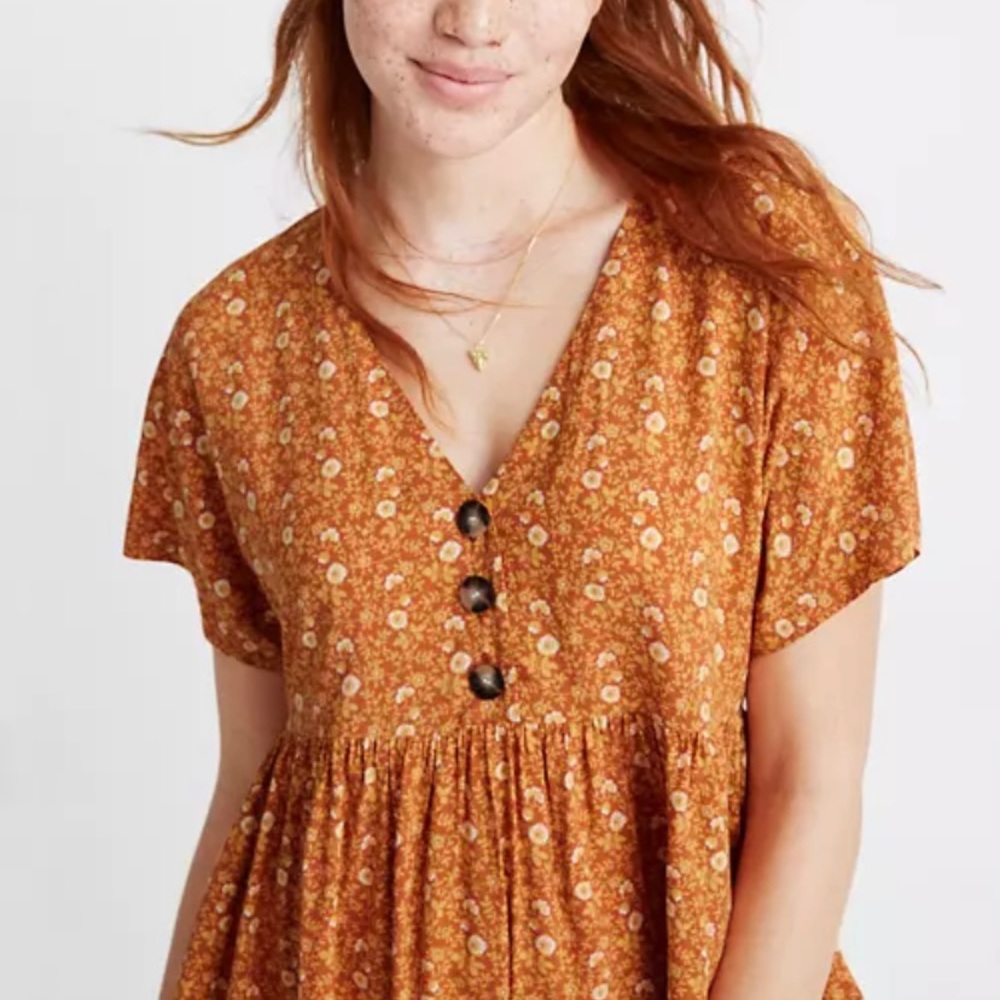 Madewell babydoll button front dress in orange floral